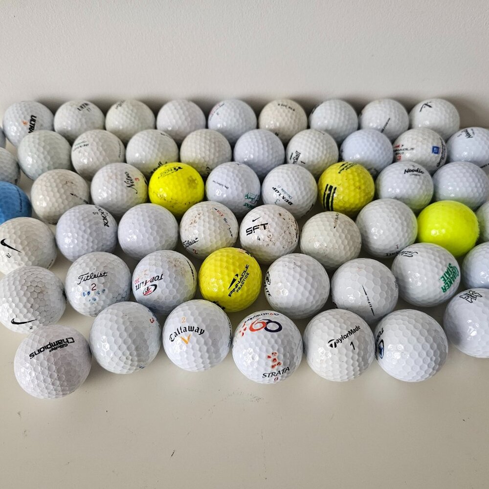 Mixed Brand Practice Golf Balls, Lot of 53, Nike, Callaway, TaylorMade, Titleist
